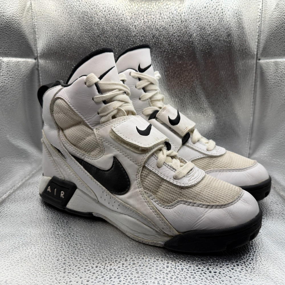 Size 8 Nike Air Force White Black Mens Lace Up High-Top Basketball Sneaker Shoes